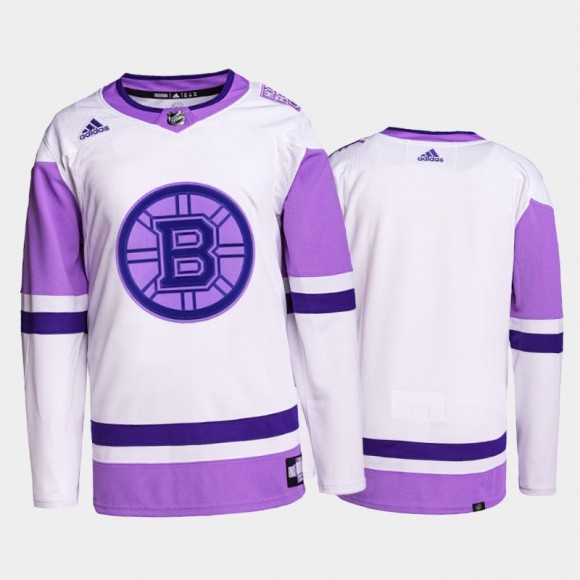 Boston Bruins 2022 Hockey Fights Cancer White Purple Primegreen Authentic Jersey