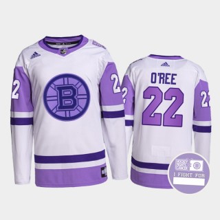 Willie O'Ree Hockey Fights Cancer Jersey Boston Bruins White Purple Primegreen Authentic