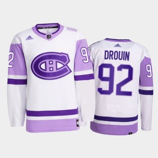 Jonathan Drouin #92 Montreal Canadiens 2021 HockeyFightsCancer White Primegreen Jersey