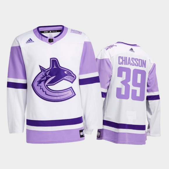 Alex Chiasson #39 Vancouver Canucks 2021 Hockey Fights Cancer White Special warm-up Jersey