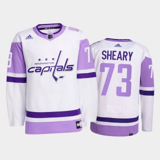 Conor Sheary #73 Washington Capitals 2021 Hockey Fights Cancer White Primegreen Jersey