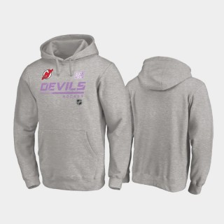 Men's New Jersey Devils 2020 Hockey Fights Cancer Pullover Heather Gray Hoodie