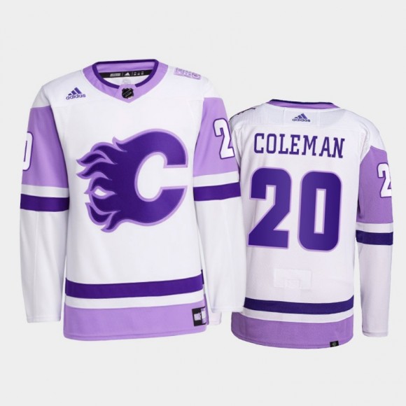 Blake Coleman #20 Calgary Flames 2021 HockeyFightsCancer White Primegreen Jersey