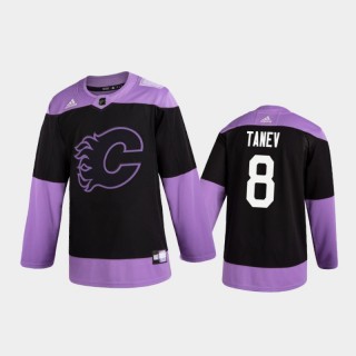 Men's Chris Tanev #8 Calgary Flames 2020 Hockey Fights Cancer Black Practice Jersey
