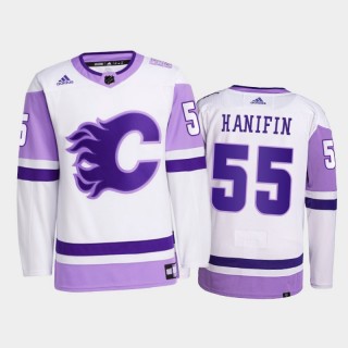 Noah Hanifin #55 Calgary Flames 2021 Hockey Fights Cancer White Primegreen Jersey