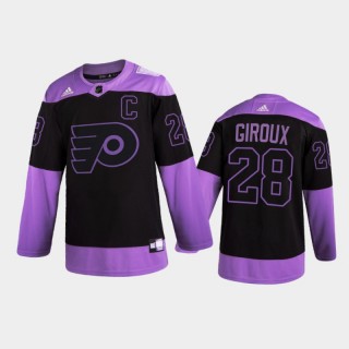 Men Philadelphia Flyers Claude Giroux #28 2021 Hockey Fights Cancer Night Purple Jersey
