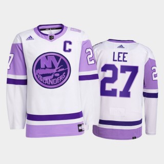 New York Islanders 2021 Hockey Fights Cancer Anders Lee White #27 Primegreen Jersey