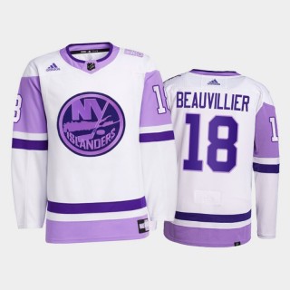 New York Islanders 2021 Hockey Fights Cancer Anthony Beauvillier White #18 Primegreen Jersey