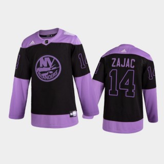 Men New York Islanders Travis Zajac #14 2021 Hockey Fights Cancer Night Purple Jersey