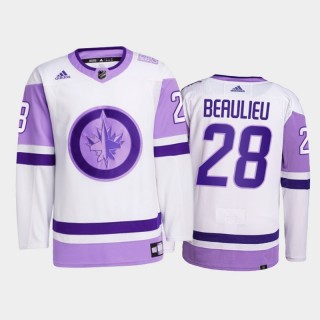 Nathan Beaulieu #28 Winnipeg Jets 2021 Hockey Fights Cancer White Primegreen Jersey
