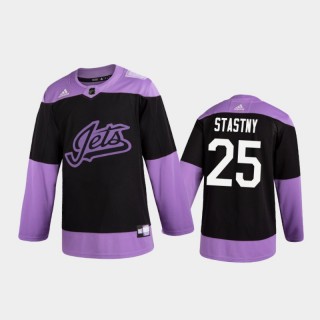 Men's Paul Stastny #25 Winnipeg Jets 2020 Hockey Fights Cancer Black Practice Jersey