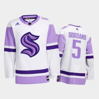 Mark Giordano #5 Seattle Kraken 2021 Hockey Fights Cancer White Special Jersey
