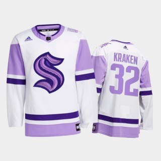 #32 Seattle Kraken 2021 Hockey Fights Cancer White Special Jersey