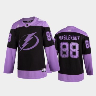 Men Andrei Vasilevskiy #88 Tampa Bay Lightning 2020 Hockey Fights Cancer Black Purple Ribbons Jersey