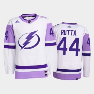 Tampa Bay Lightning 2021 Hockey Fights Cancer Jan Rutta White #44 Primegreen Jersey