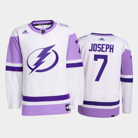 Tampa Bay Lightning 2021 Hockey Fights Cancer Mathieu Joseph White #7 Primegreen Jersey