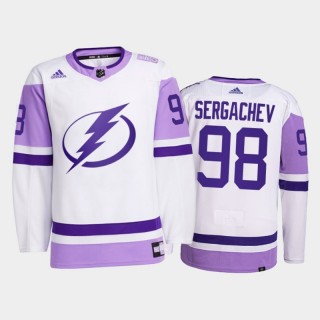 Tampa Bay Lightning 2021 Hockey Fights Cancer Mikhail Sergachev White #98 Primegreen Jersey