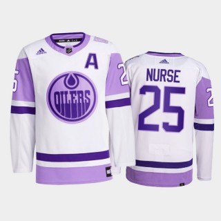 Darnell Nurse #25 Edmonton Oilers 2021 Hockey Fights Cancer White Primegreen Jersey