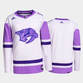 Nashville Predators HockeyFightsCancer White Purple Primegreen Authentic Jersey