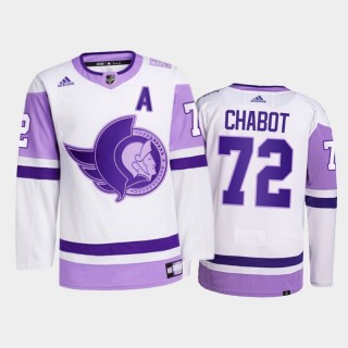 Thomas Chabot #72 Ottawa Senators 2021 Hockey Fights Cancer White Primegreen Jersey