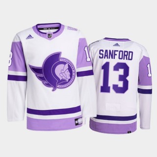 Zach Sanford #13 Ottawa Senators 2021 Hockey Fights Cancer White Primegreen Jersey